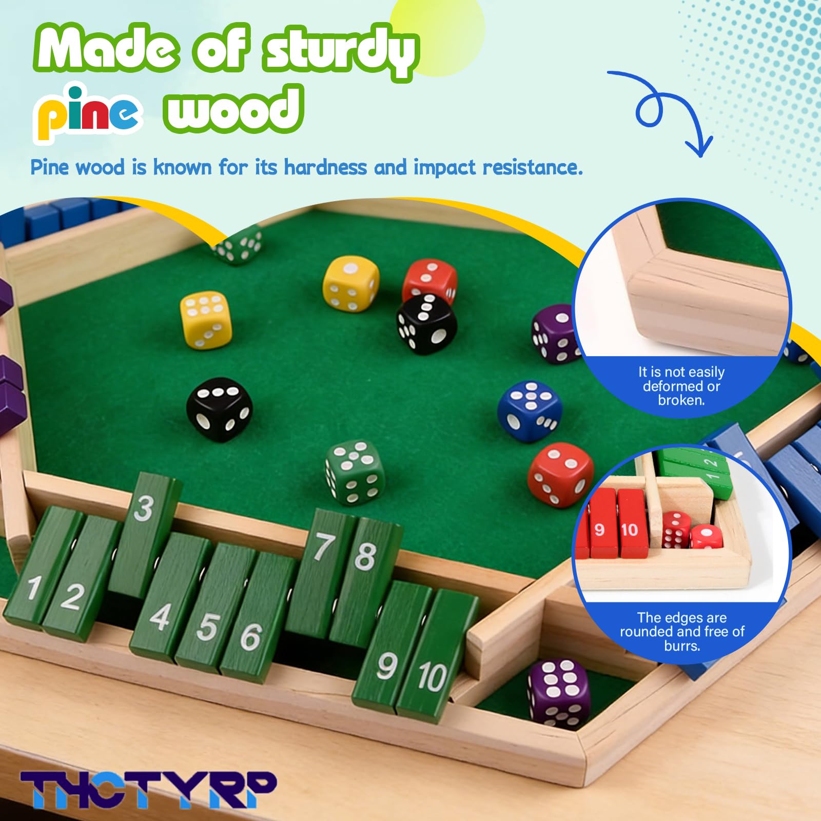 Shut The Box drewniana gra planszowa dla 6 graczy, klasyczna gra w kości, gra rodzinna i gra podróżna, tradycyjna gra w pub
