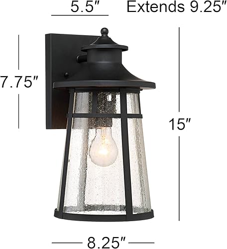 Miniatura 4 de John Timberland Clement Mission - Juego de 2 lámparas de pared para exteriores, hierro fundido, metal negro, 15 pulgadas, vidrio transparente para