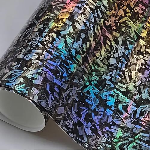 Miniatura 3 de Lypumso Envolturas de vinilo holográficas de fibra de carbono forjada, envolturas de vinilo láser arcoíris plateado para automóviles, película