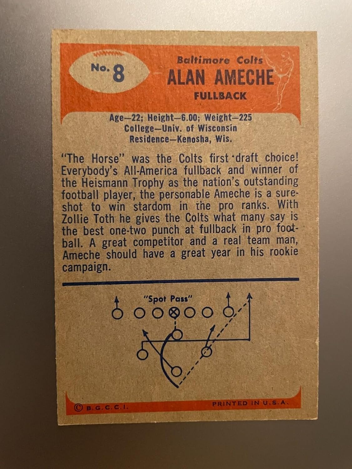 1955 Bowman #8 Alan Ameche Baltimore Colts Nm Football Card - Football Cards