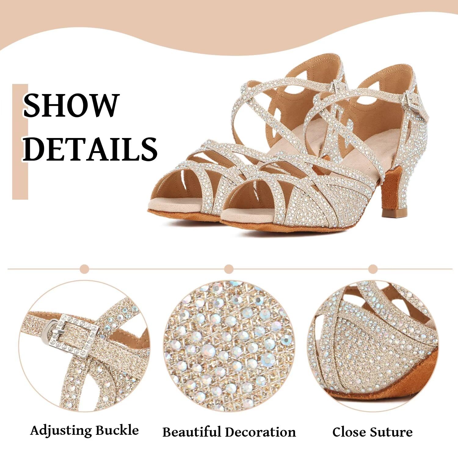 Donne Strass Scarpe da Ballo Sala Latino Salsa Danza Tacchi Scarpe Peep Toe Cross Strap Scarpe Donna
