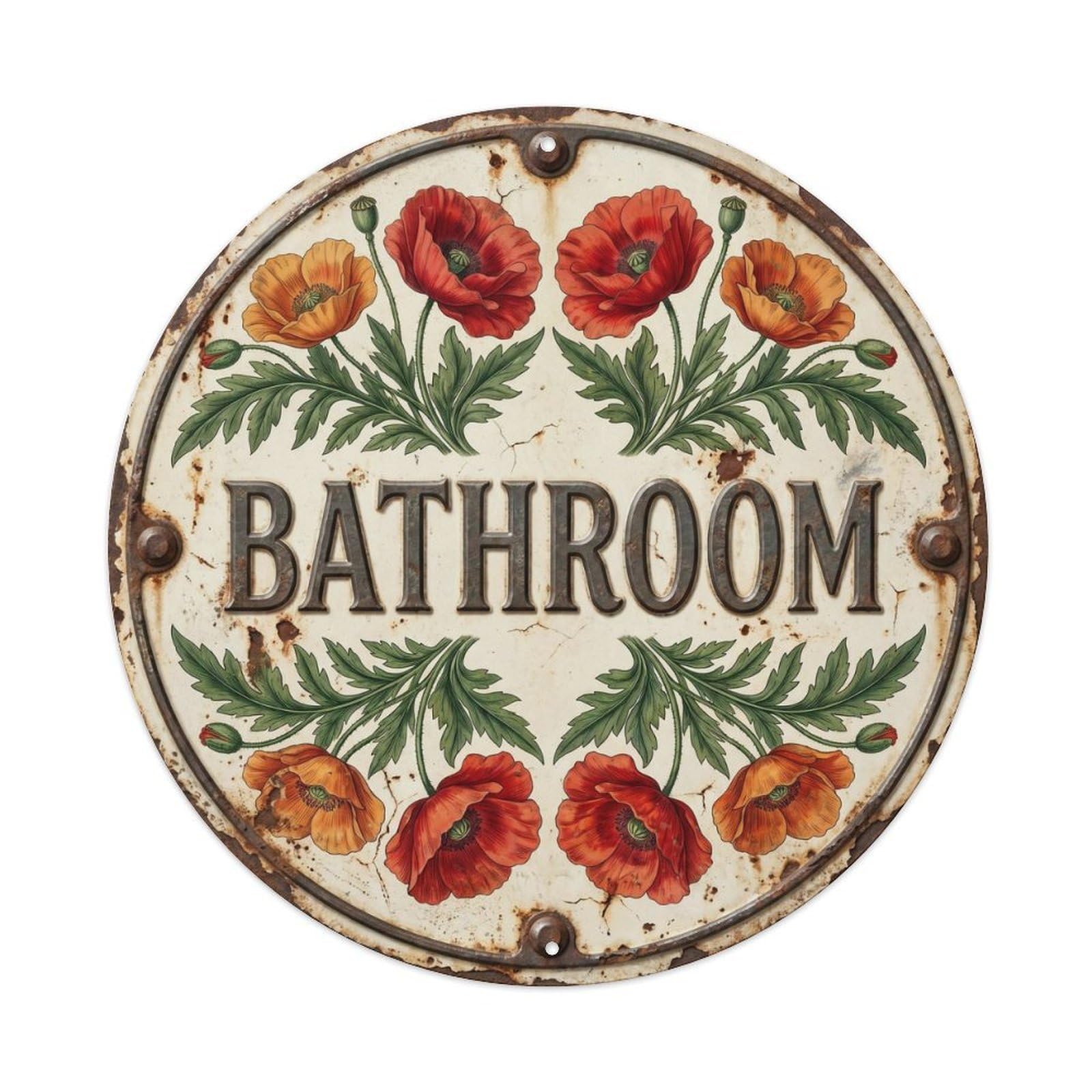 Bathroom Poppy Botanical Floral Room Label Metal Tin Sign