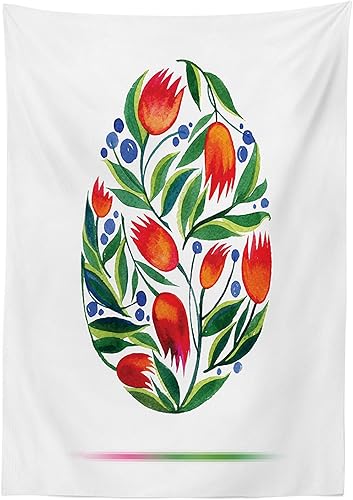 Miniatura 2 de Ambesonne Mantel de flores de acuarela, pintura de tulipanes de huevo de Pascua en estilo retro, color pastel nostálgico, mantel rectangular para