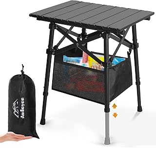 Audoyon Audoyon Folding Camping Table - Small Outdoor Table with Storage Bag - Adjustable Height 14.2'' & 18.9'', Portable Lightweight Aluminum Foldable Side Table for Picnic, BBQ, Beach & Tailgating (Small)