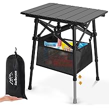 Folding Camping Table - Small Outdoor Table with Storage Bag - Adjustable Height 14.2'' &amp; 18.9'', Portable Lightweight Aluminum Foldable Side Table for Picnic, BBQ, Beach &amp; Tailgating (Small)