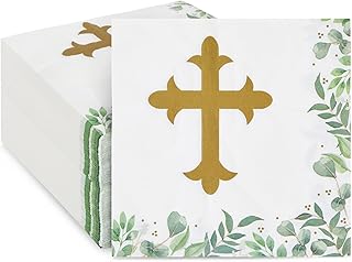 100 Pack Cross Napkins for Baptism, First Communion, Christening Decorations (6.5 x 6.5 In)