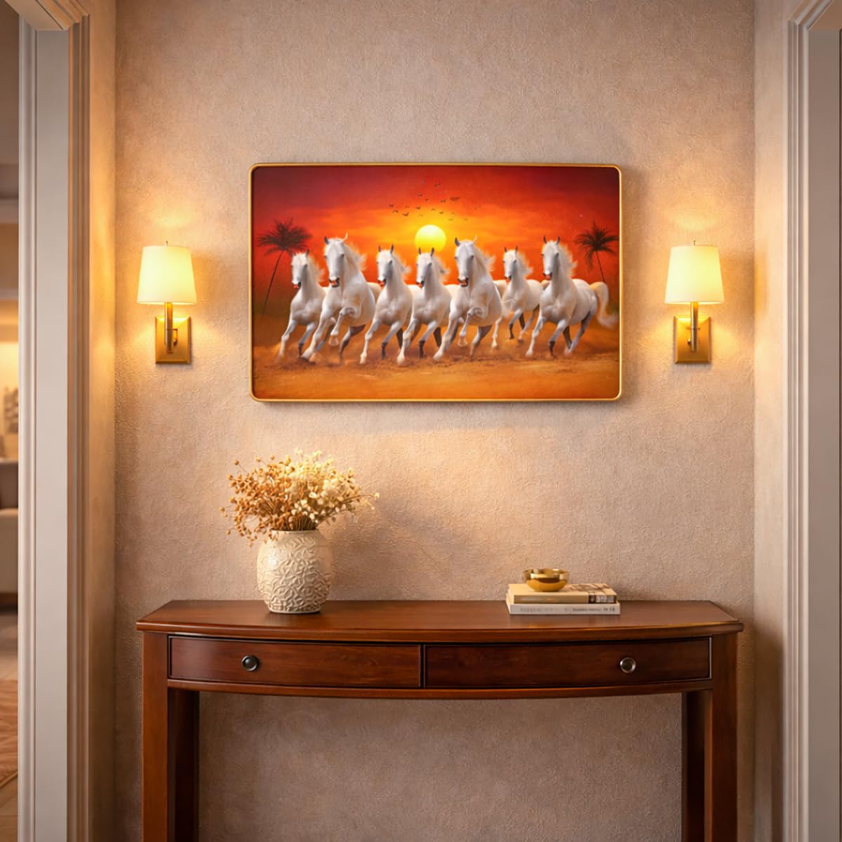 HindCraft 7 Running Horses Wall Painting for Home Decor | Vastu Lucky Horse Frame for Wealth, Success & Positive Energy | Decorative Wall Art for Living Room, Office & Entrance-image-37
