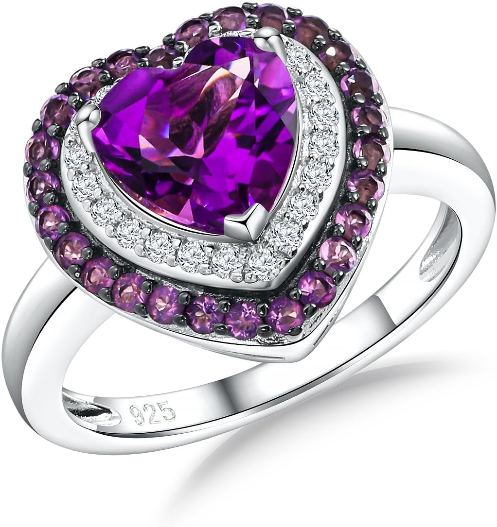 Heart Rings for Women 925 Sterling Silver Promise Ring 3-Layers Created Gemstone Wedding Engagement Rings for Women Size 6 to 10