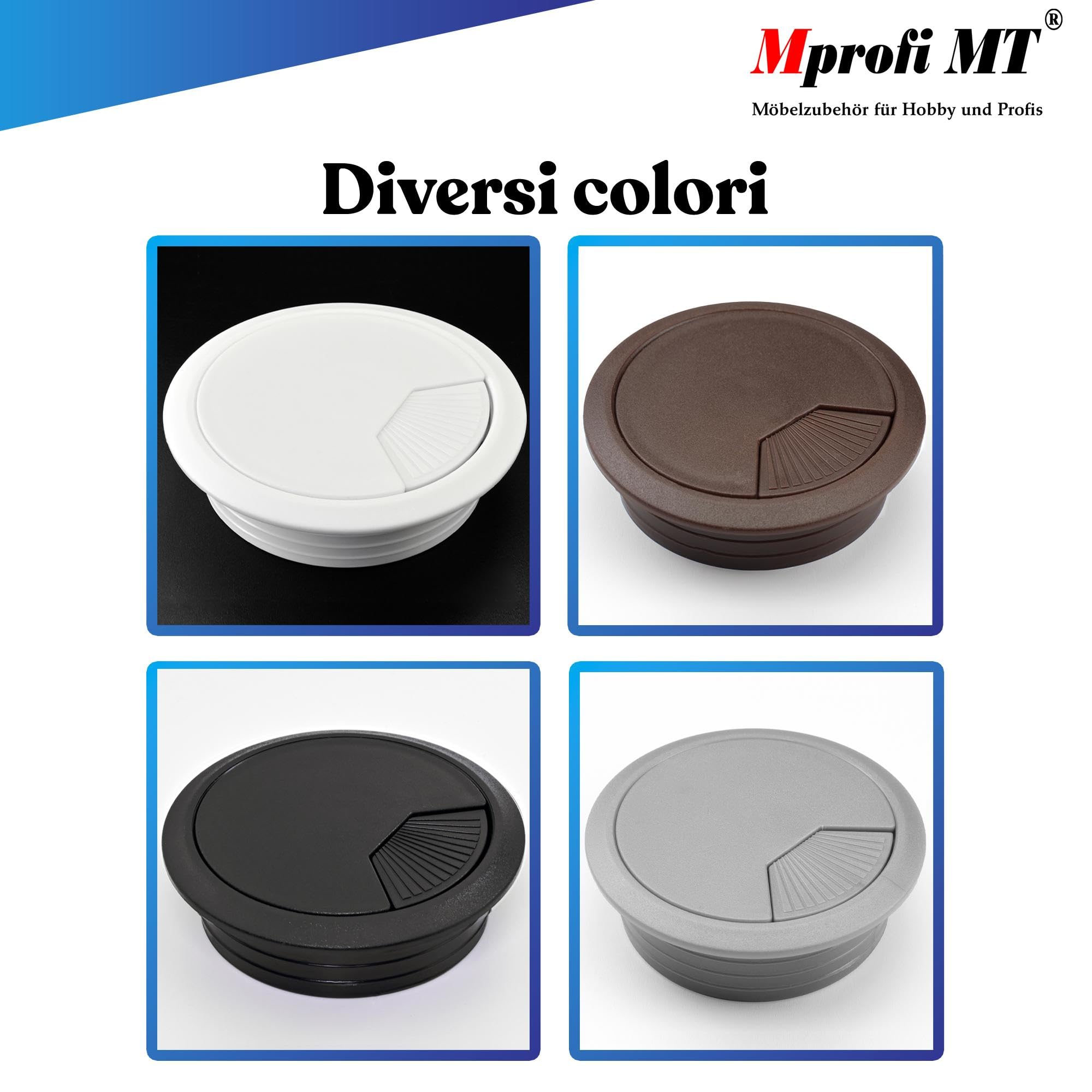 Mprofi MT® 2 Pezzi | Passacavi per Scrivania Argento Ø80mm | Organizzatore per Mobili per Ufficio | Passacavi in Plastica | Organizzatore per Scrivania | Scatola Cavi | Tappo Passacavi Per Scrivania