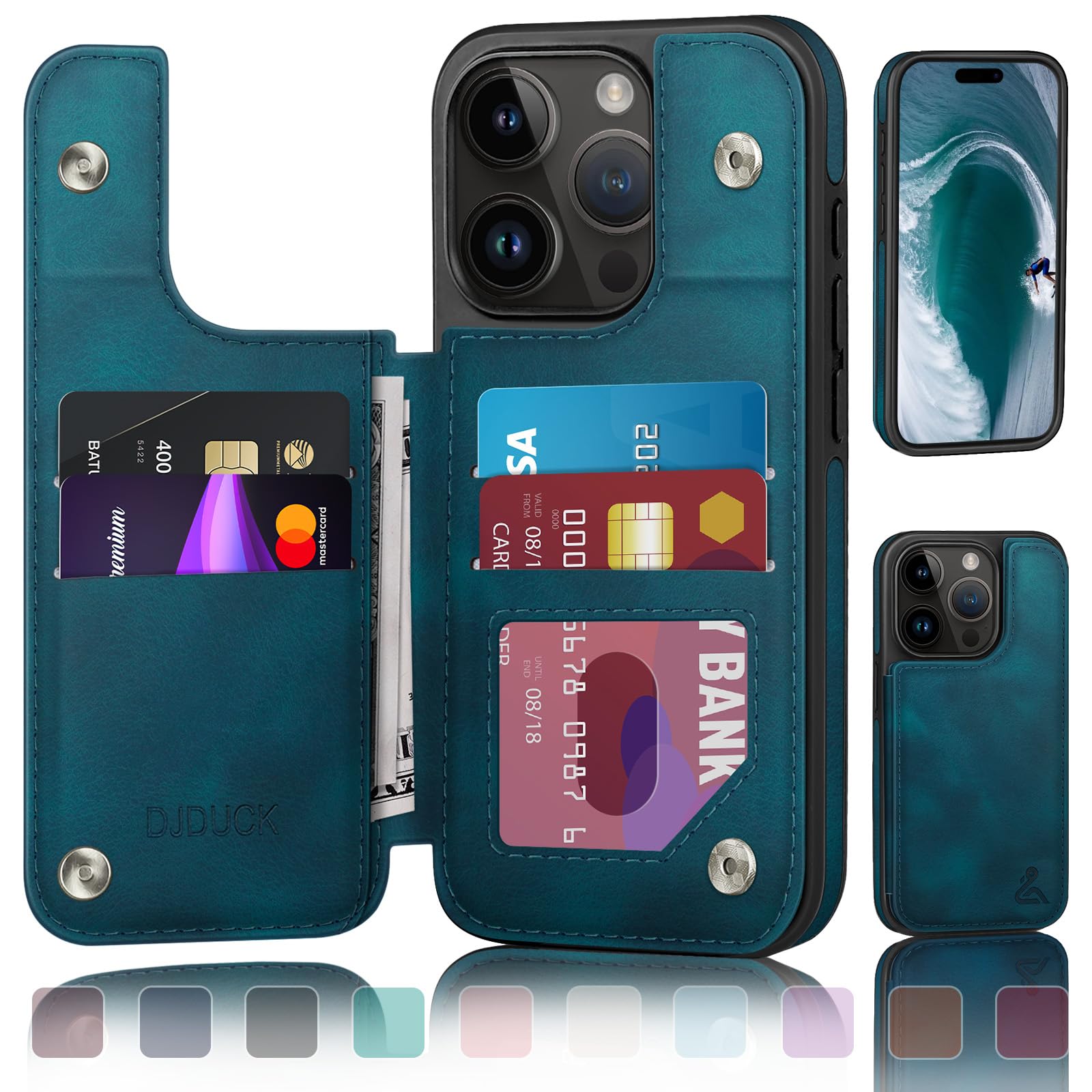 DJDUCK Designed for iPhone 16 Pro Max Case Wallet with Card Holder, [Magnetic Clasp Cover] [RFID Blocking Leather Protection] Shockproof Women Men