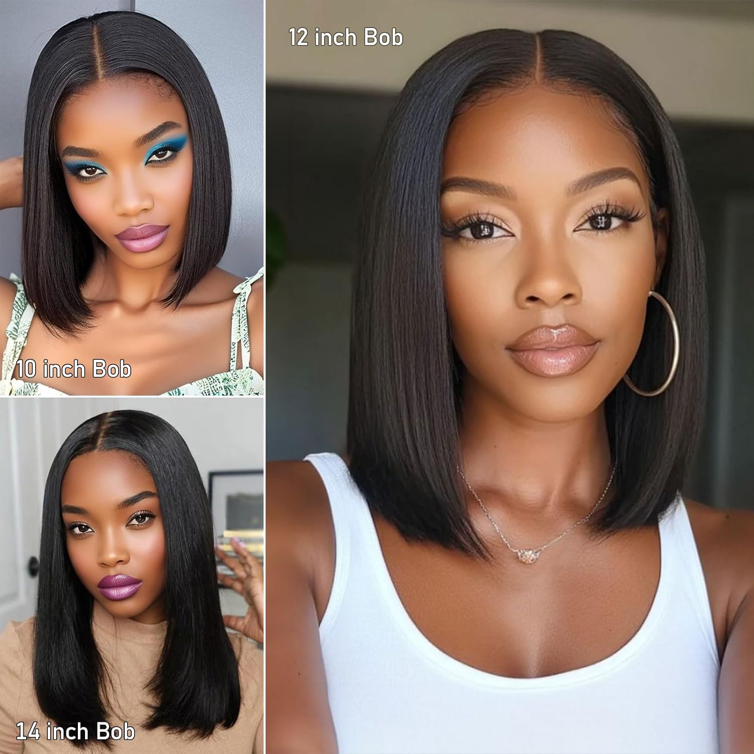 10" Glueless Short Bob Wig Human Hair, Upgraded 2x6 HD Lace Closure Wig 100% Raw Human Hair, No Chemical Process Odor-Free, Pre Plucked Pre Cut Wear n' Go Wig Pre Bleached Knots Natural Black