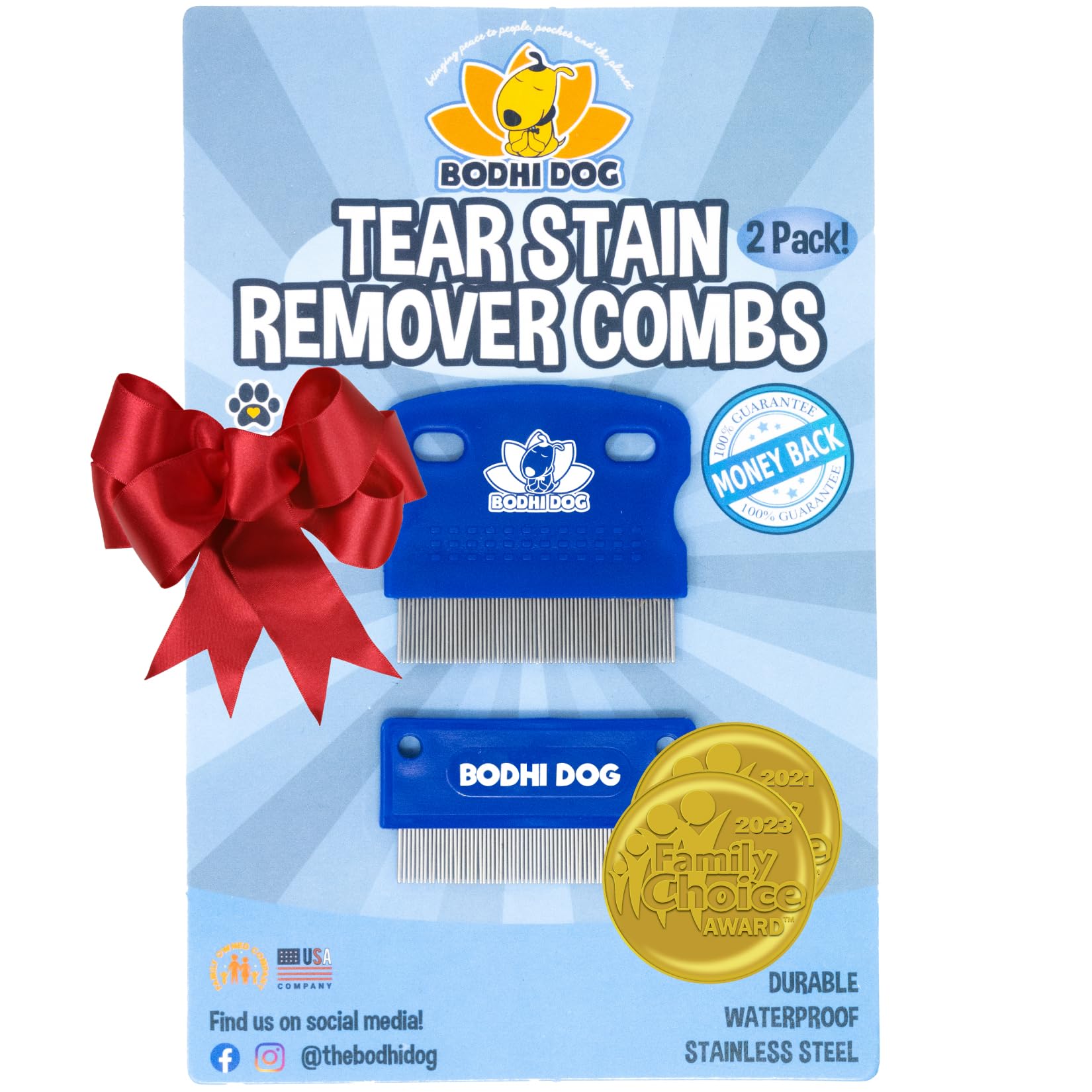 Bodhi Dog Tear Stain Remover Combs - Clean Crust, Dirt & Buildup Around Pet Eyes - Gentle, Durable, Easy-to-Use Grooming Tool for Dogs & Cats - Ideal for All Fur Types & Coats (Set of 2)