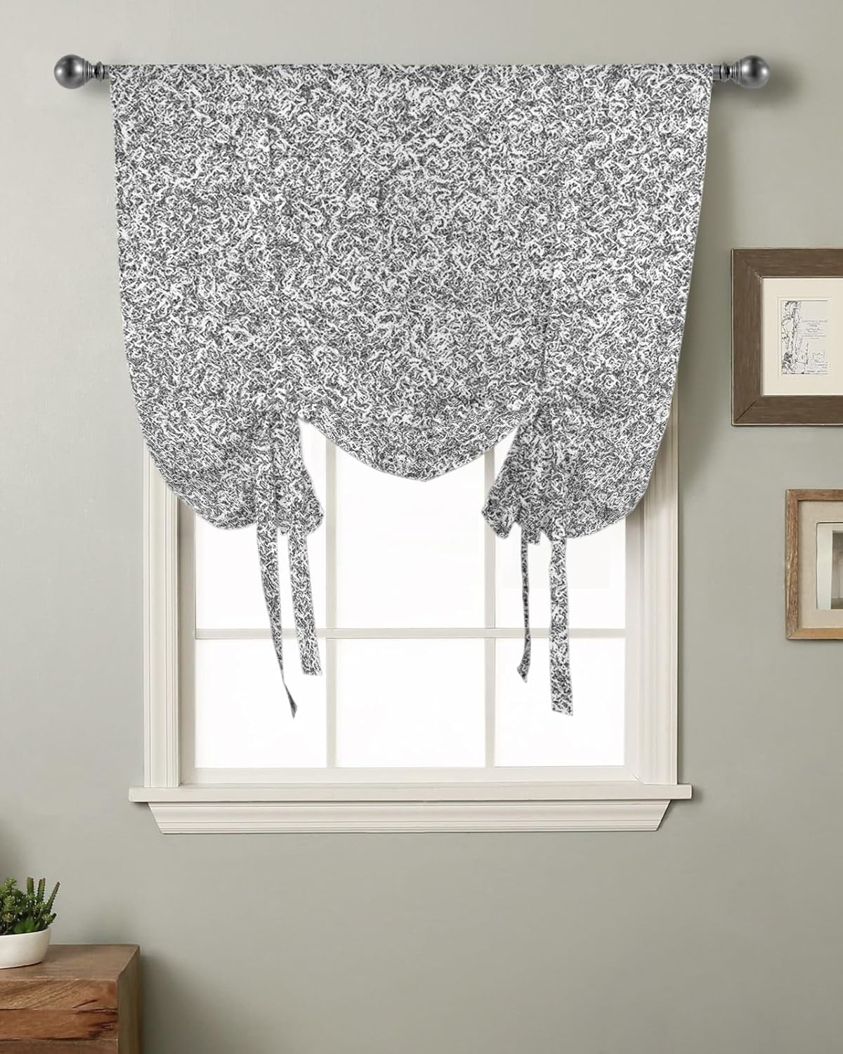 Tie Up Window Shade Curtain Abstract Shabby Chic Black White Art Kitchen Adjustable Balloon Curtains Shades Drape 46x63In for Living Room/Bedroom/Cafe Windows Modern