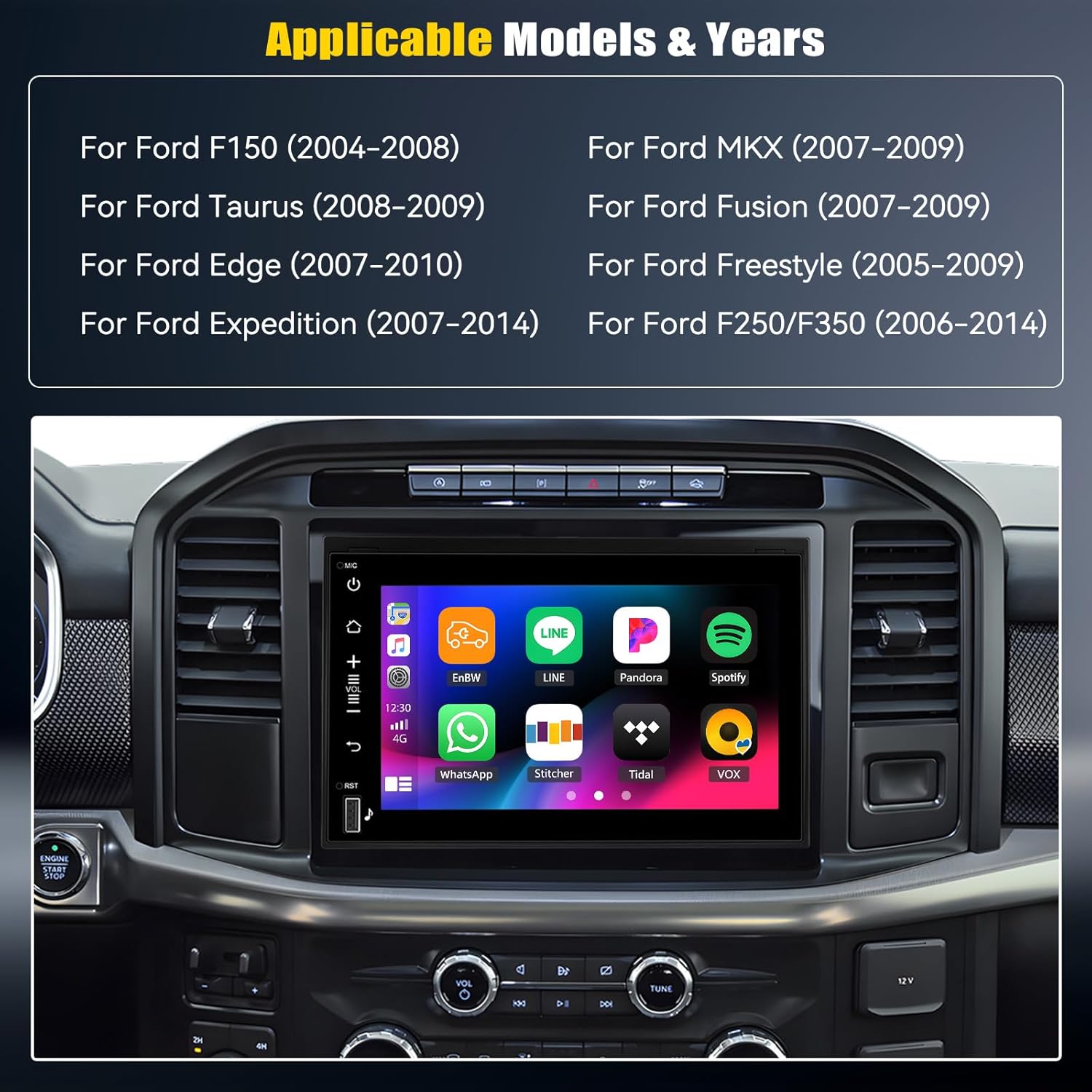 8 Core 4G+64G Android 15 Car Radio for Ford F150/F250/F350 2004-2014 with Wireless CarPlay Android Auto,7" IPS Touchscreen Car Stereo with Mirror Link,WiFi/GPS,Bluetooth,FM/RDS,SWC+Backup Camera