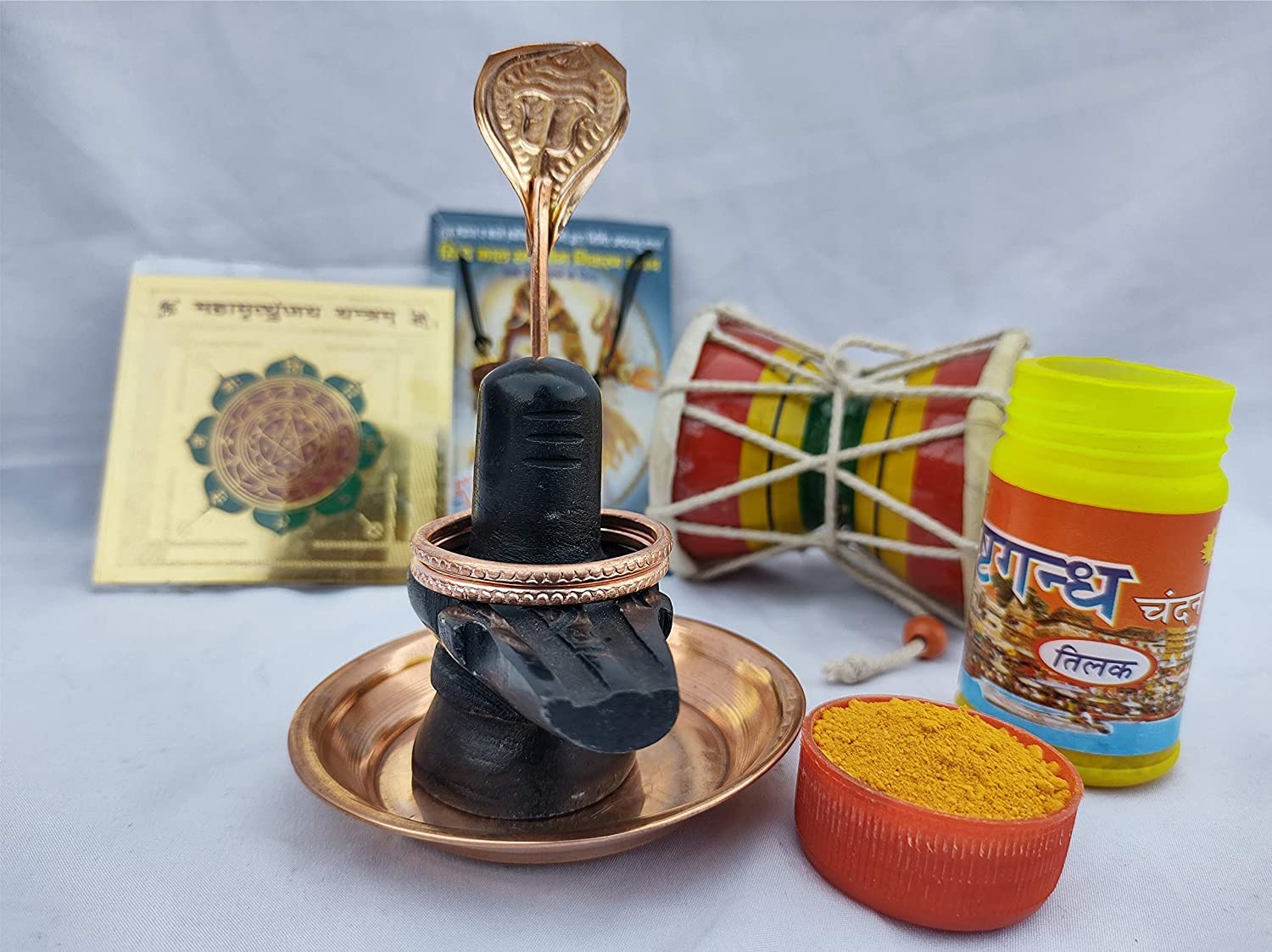 Kit de Shiva Puja con Shivling místico Yantra de cobre y Damru tradicional