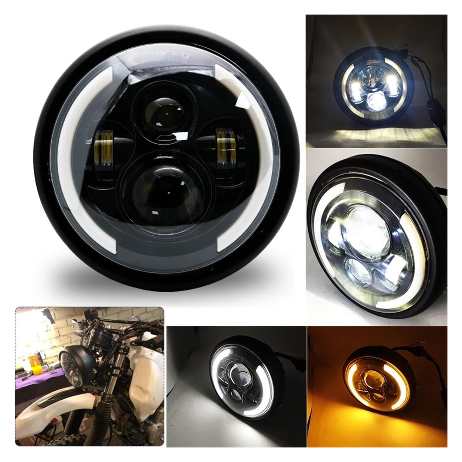 Faro Universale Modificato Da 7,5 Pollici A LED Retrò Per Motocicletta Fascio Hi/Lo DRL E Alloggiamento Nero Opaco Con Staffa Fanale Anteriore Moto(Light and housing)