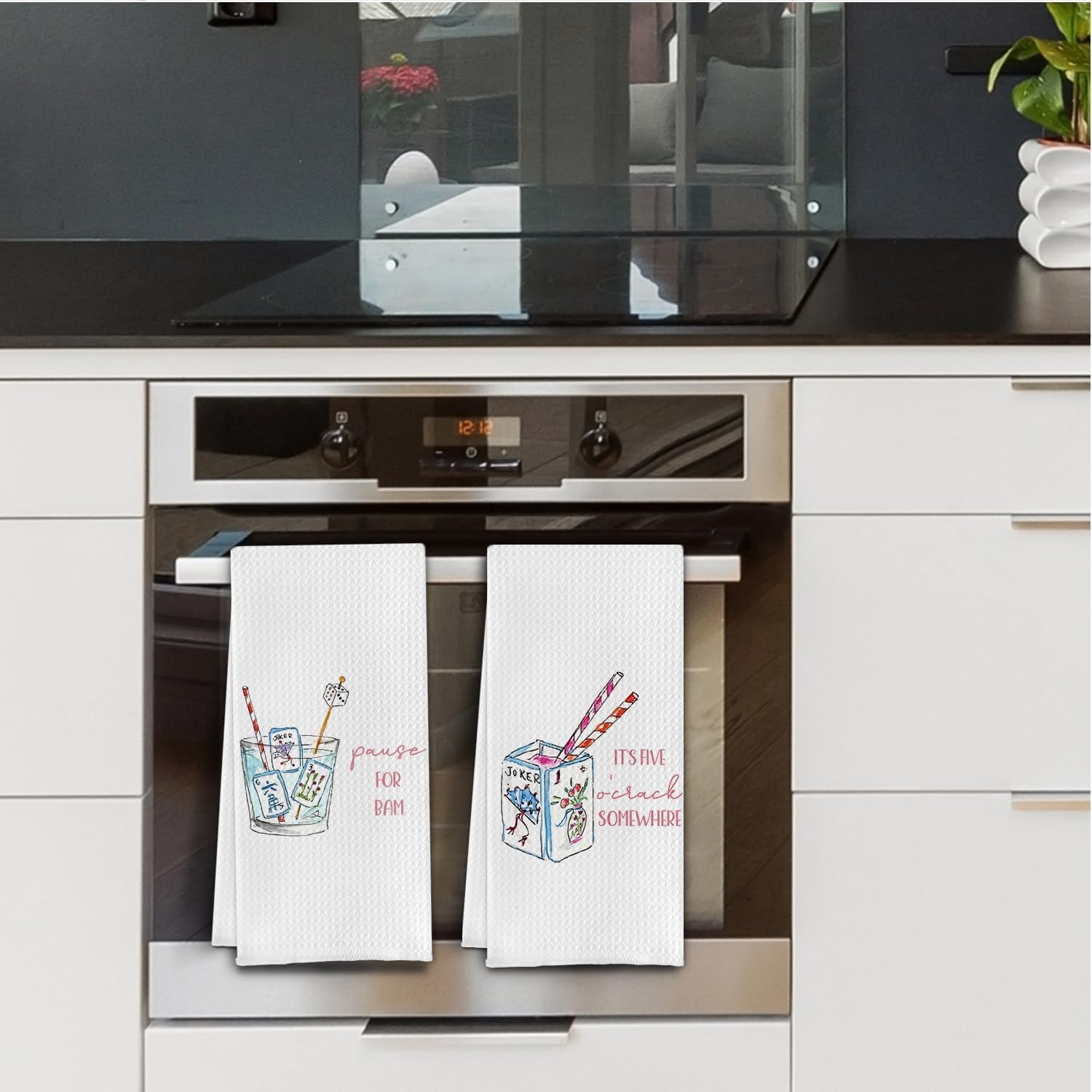 Mahjong Cocktail Kitchen Towels, Mahjong Gifts for Women Dish Tea Towel,Cocktail Lovers Gifts Decorative Towels for Kitchen Decor,Set of 4,16X24 Inch - Image 5