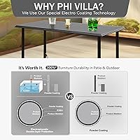 Vista 6 de PHI VILLA Mesa de bar de patio al aire libre para 4-6, mesa rectangular de barra de altura de mostrador con marco de acero de metal para todo tipo