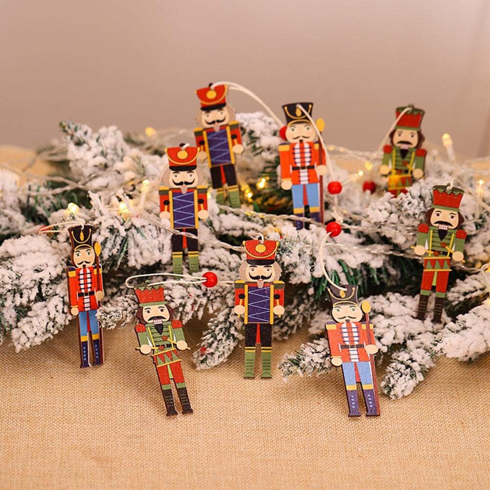 9Pcs Christmas Nutcrackers Walnut Soldier Wooden Pendant - Christmas Tree Hanging Ornaments - Holiday Decorations