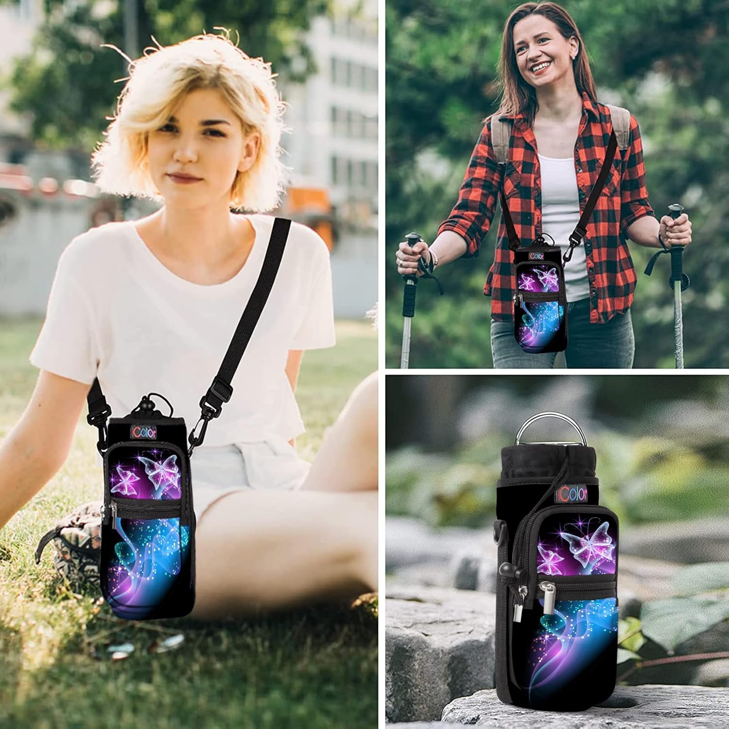 icolor Water Bottle Carrier Bag with Strap 25/32/40 oz Crossbody Bottle Holder with Phone Pocket Sling Sleeve Insulated Neoprene Water Bottle Pouch for Walking Travelling - Image 6