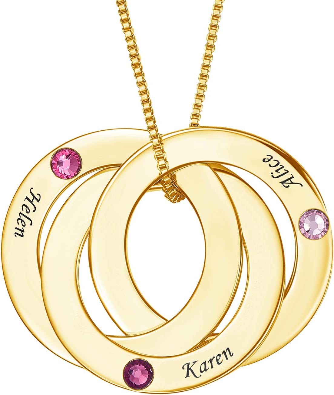 MissNity Personalized Russian Ring Necklace Engraved 1-4 Names for Women – Customized Family Jewelry Gift for Mother Mom – Customize Interlocking Circle Pendant Necklaces