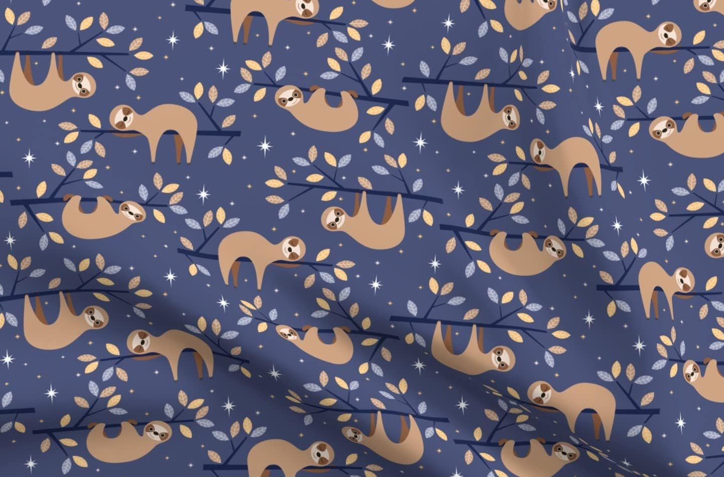 Spoonflower Fabric - Sloths Sloth Jungle Rainforest Animals Night Stars Endangered Species Printed on Upholstery Velvet Fabric Fat Quarter - Upholstery Home Decor Bottomweight Apparel