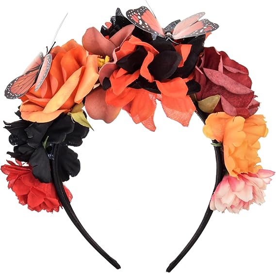June Bloomy Women Mexican Flower Crown Headband Dia de los muertos Day of the dead Headpiece Party Costume