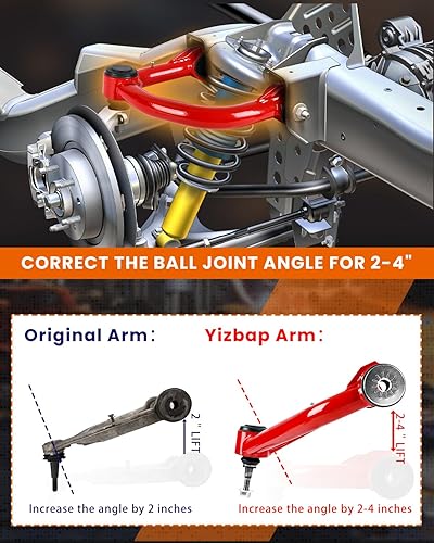 Miniatura 7 de YIZBAP Brazos de control superiores delanteros con rótula para Silverado 1500 GMC Sierra 1500 2007-2018, suspensión de elevación de 2-4 pulgadas,