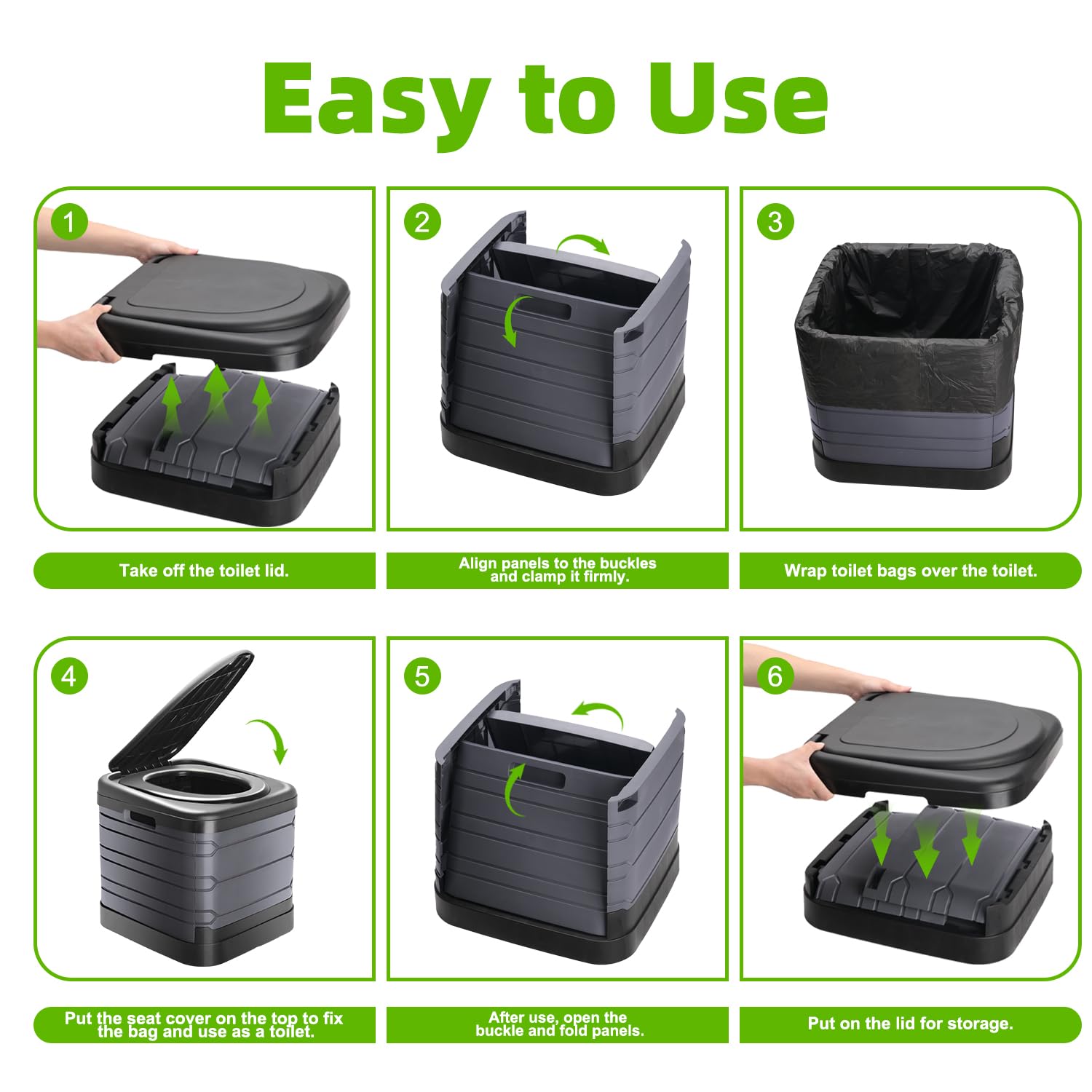 WC portatile XXL per adulti, WC da campeggio con coperchio, WC da campeggio con borsa, vasino da viaggio per campeggio, escursionismo, viaggi su strada, auto, tenda, camionisti, nero