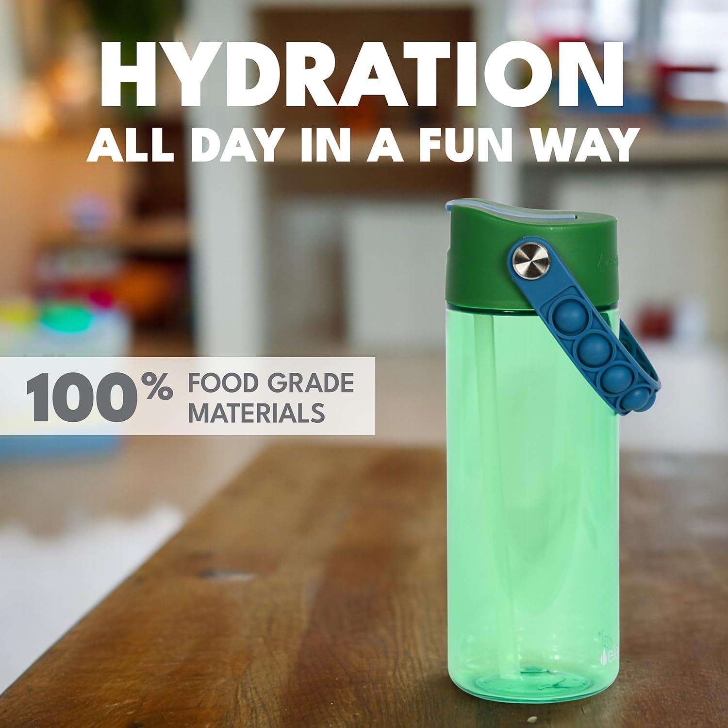 Elemental Water Bottles for Kids - Splash Kids Water Bottle for School with Pop-it Handle - BPA Free Tritan Plastic Water Bottle with Straw Leak Proof when Spout is Closed - Stormy Grove - 18oz