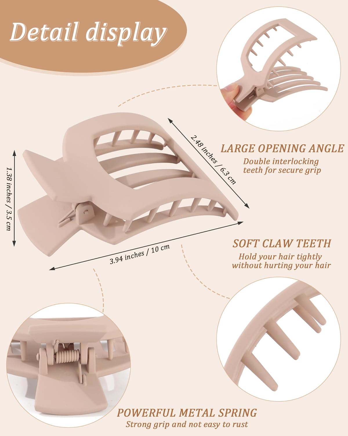 AWAYTR Flat Hair Clips For Women Lay Flat Claw Clip for Hair 4Pcs Large Square Hair Claw Clips - Image 3