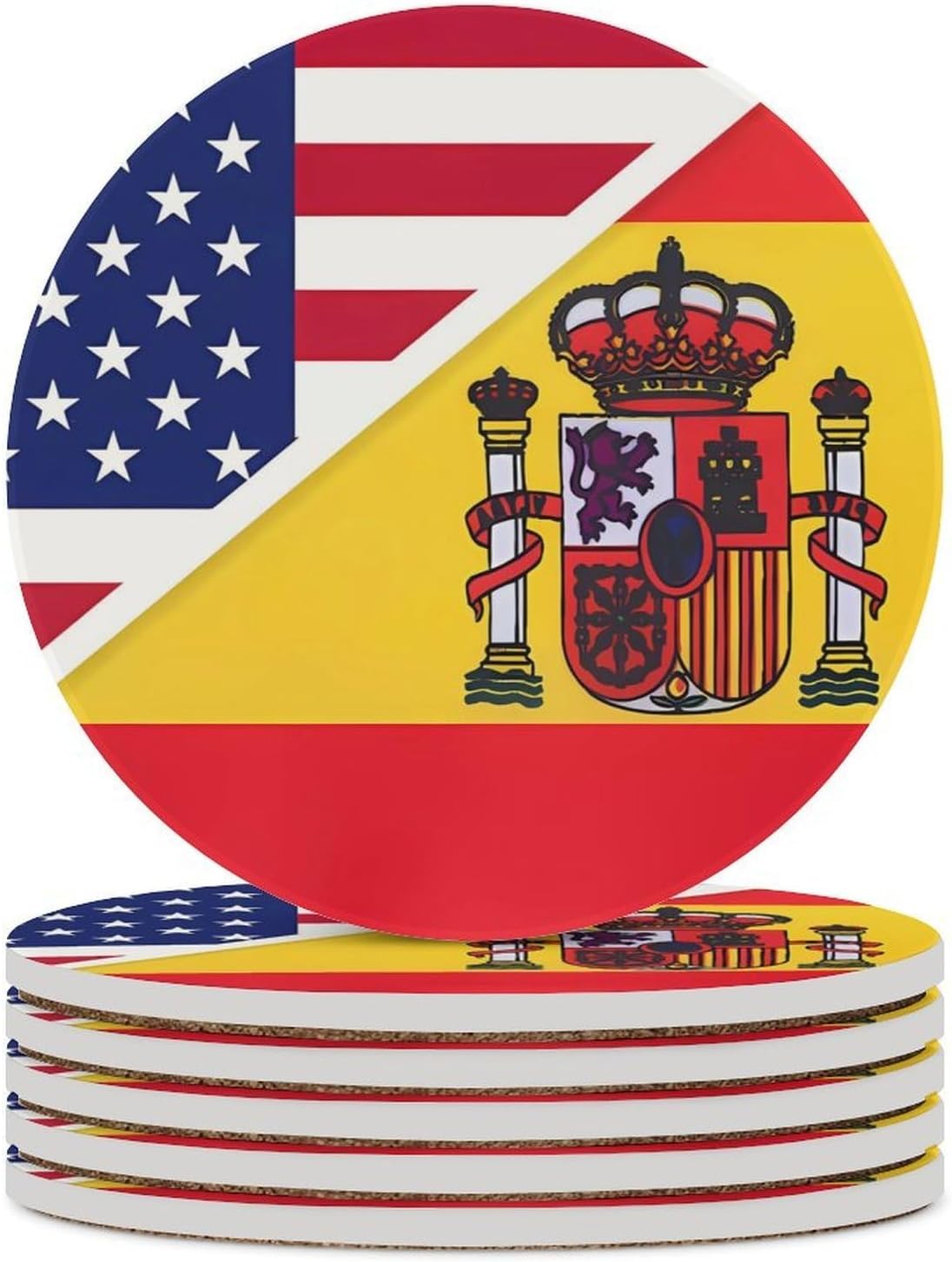 U.S.A. North Ossetia National Flag Round Ceramic Coasters for Drinks Absorbent Cup Holder Tabletop Protector with Cork Base