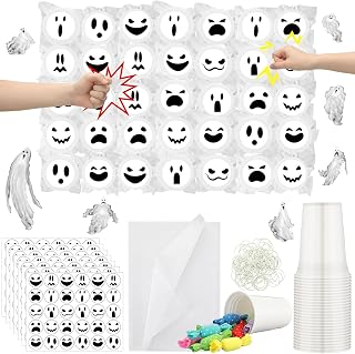 50 Pcs Halloween Punch Game Set Halloween Shot Game Party Decorations DIY Prize Punch Box 50 16oz Plastic Ghost Cup 50 Sheets Tissue Paper 150 Ghost Shaped Sticker 100 Rubber Band