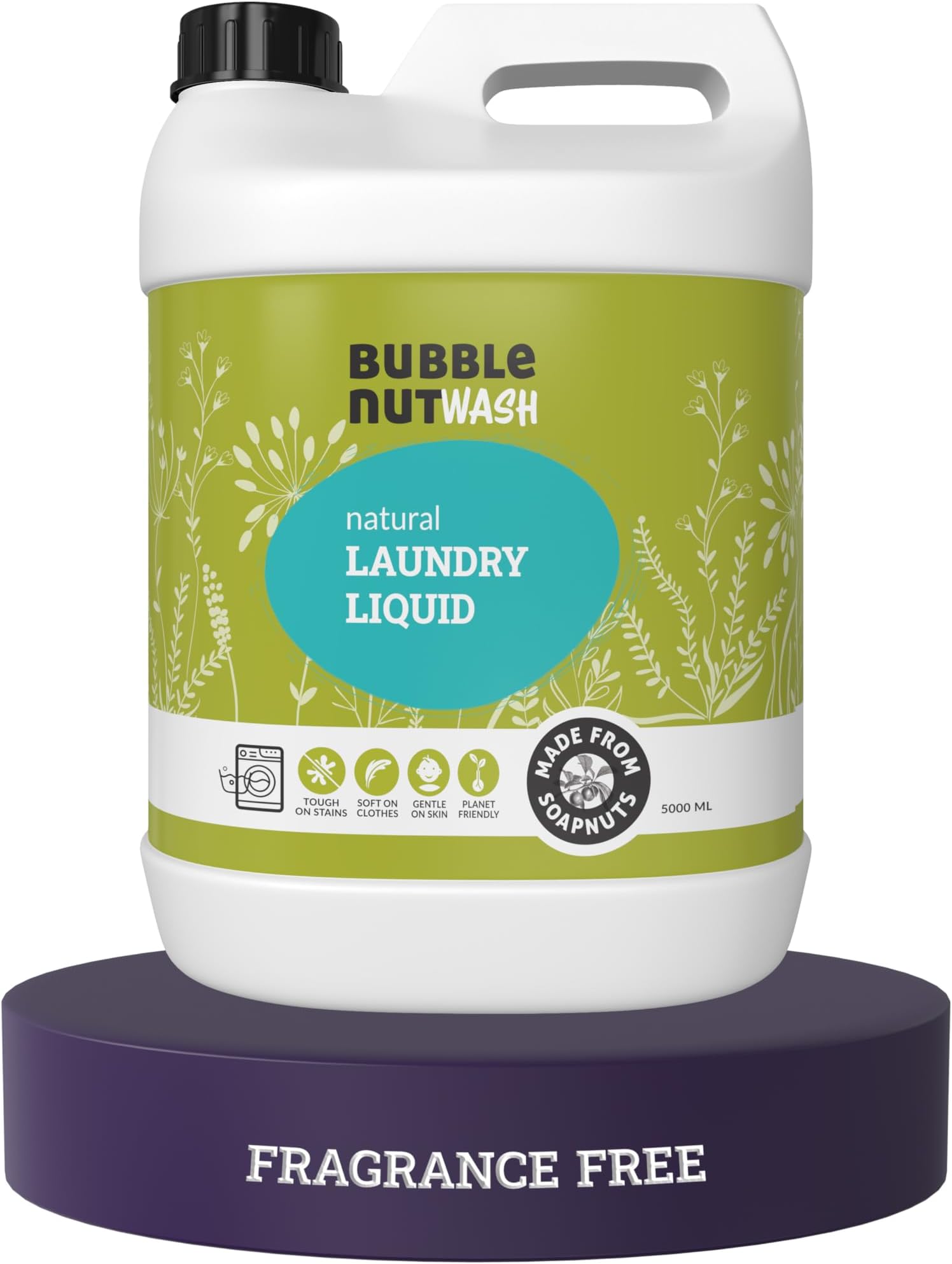 Laundry Detergent Liquid (5 Litres) Fragrance Free,Unscented, Free and Clear,Organic, Baby safe,Soapnuts-based (5 Lits), Sensitive Skin, Hypoallergenic, Gentle & Ecofriendly Fabric wash