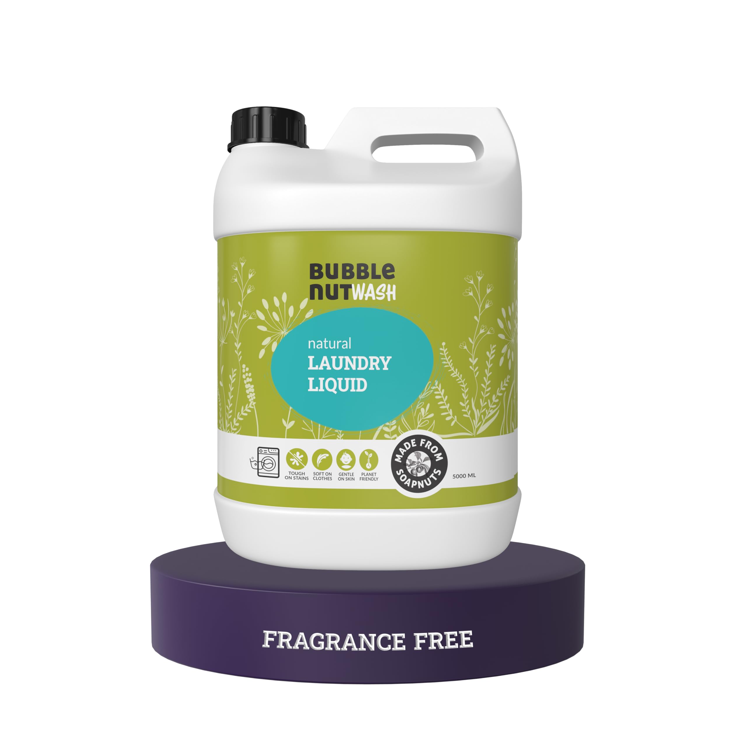 Laundry Detergent Liquid (5 Litres) Fragrance Free,Unscented, Free and Clear,Organic, Baby safe,Soapnuts-based (5 Lits), Sensitive Skin, Hypoallergenic, Gentle & Ecofriendly Fabric wash