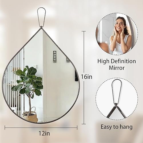 Miniatura 47 de Pequeños espejos de pared decorativos con forma de lágrima blanca, espejos de pared ovalados irregulares para sala de estar, baño, dormitorio, Blanco