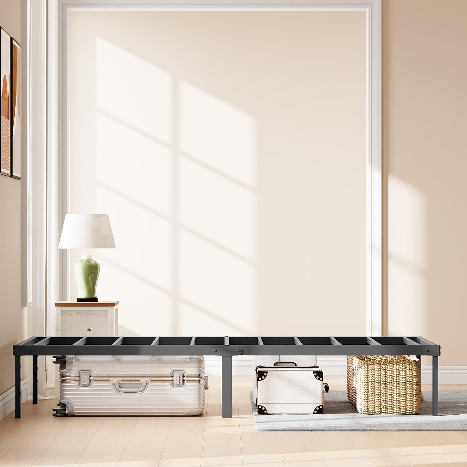 14 Inch Metal Bed Frame Twin Size, Heavy Duty Mattress Foundation with Underbed Storage Space, Sturdy Steel Slats Support, Easy Assembly, No Box Spring Needed, Black