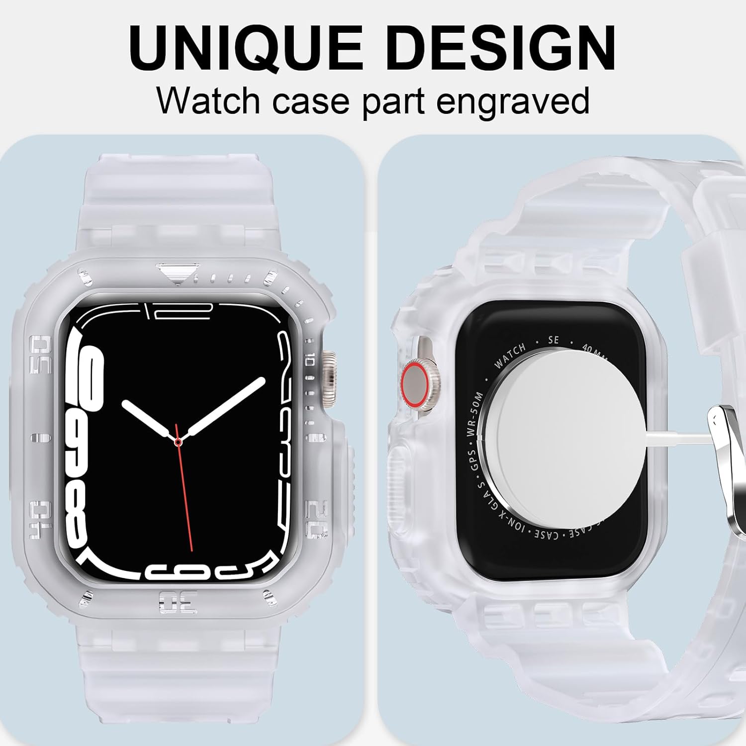 DABAOZA Compatible for Clear Apple Watch Band 49mm 46mm 45mm 44mm 42mm 41mm 40mm 38mm, Matte Frosted Jelly Crystal Women Men TPU Sport Strap for iWatch Ultra 3 2 Series 11 10 9 8 7 6 5 4 SE 3 2 1 - Image 3