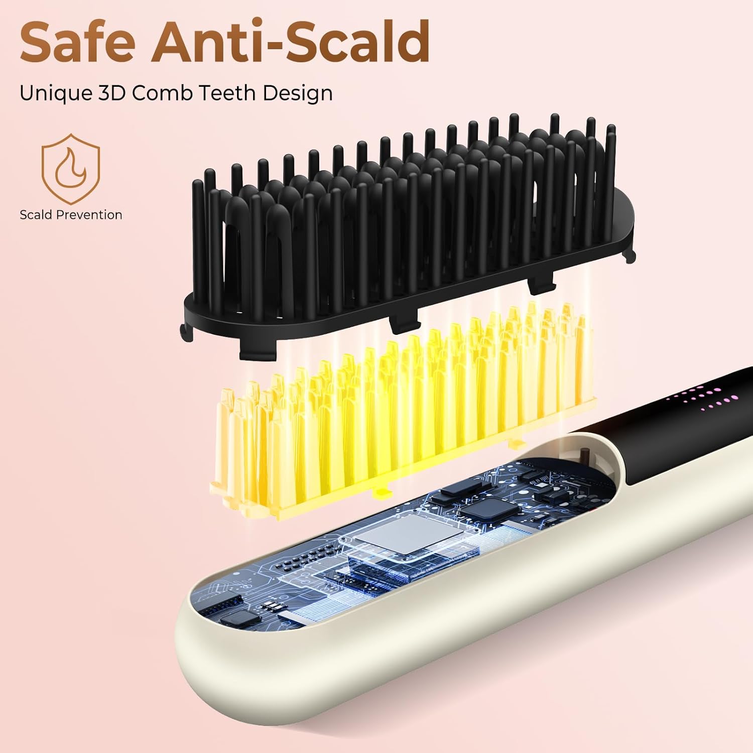 Ukliss Cordless Hair Straightener Brush - USB-C Fast Charge for Worldwide Travel, 4 Heat Settings & Ionic Technology for Frizz-Free Hair, Portable Straightening Comb for All Hair Types (Apricot)