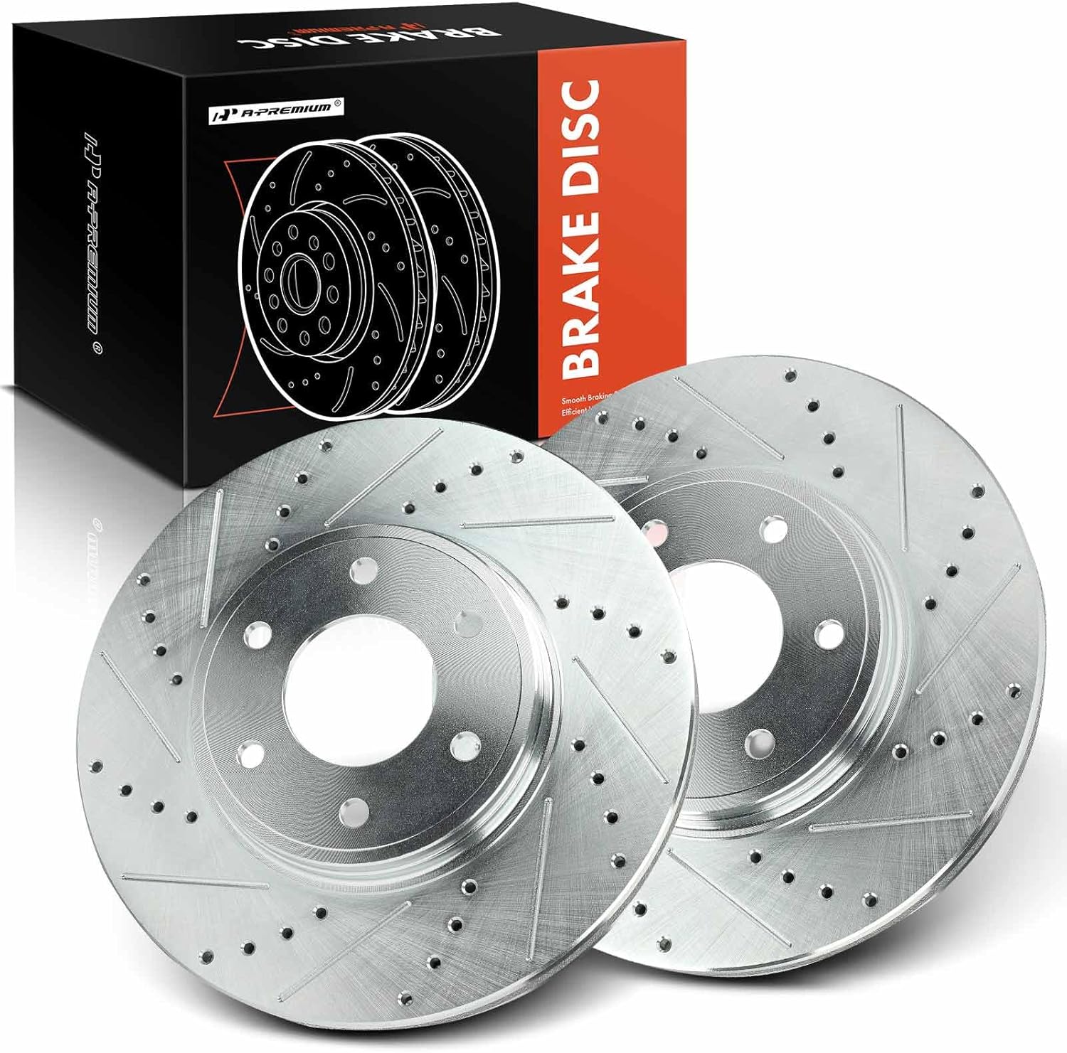 A-Premium 12.79 inch (324.90mm) Front Drilled and Slotted Disc Brake Rotors Compatible with Chevrolet, Saab Models - Trailblazer 2006-2009, 9-7x 2008-2009, 2-PC Set