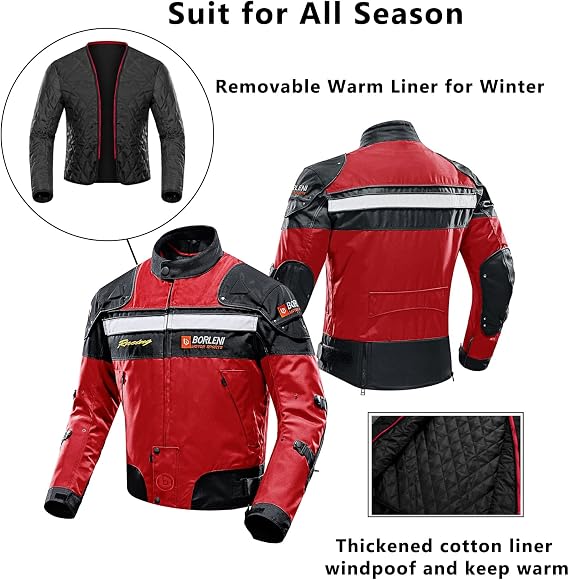 BORLENI Motorcycle Jacket Red L and Motorcycle Back Armor Certified