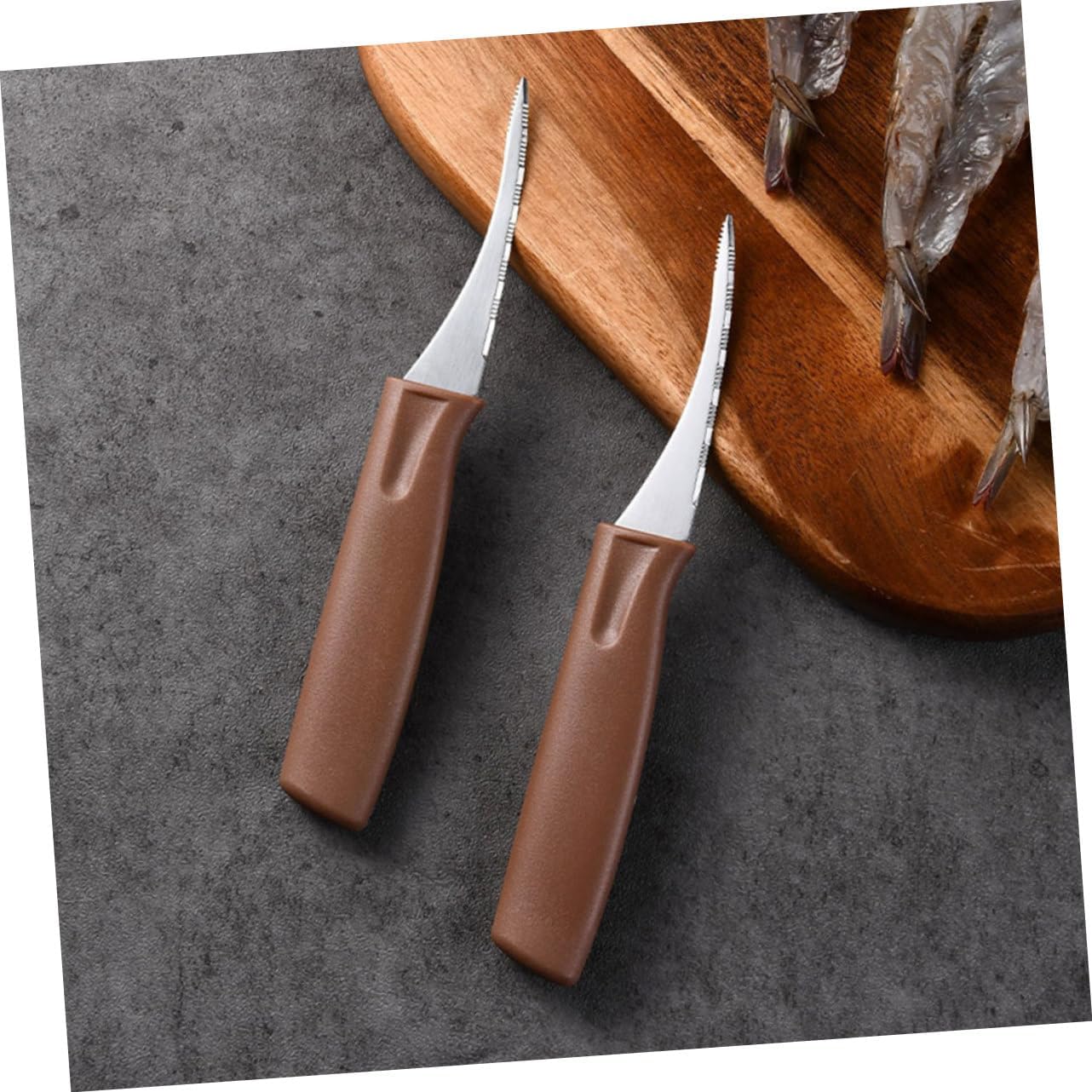 4pcs Stainless Steel Shrimp Peeling Tool Compact Shrimp Line Cutter Cleaner with Plastic and Wooden Handles Essential Seafood Accessory for