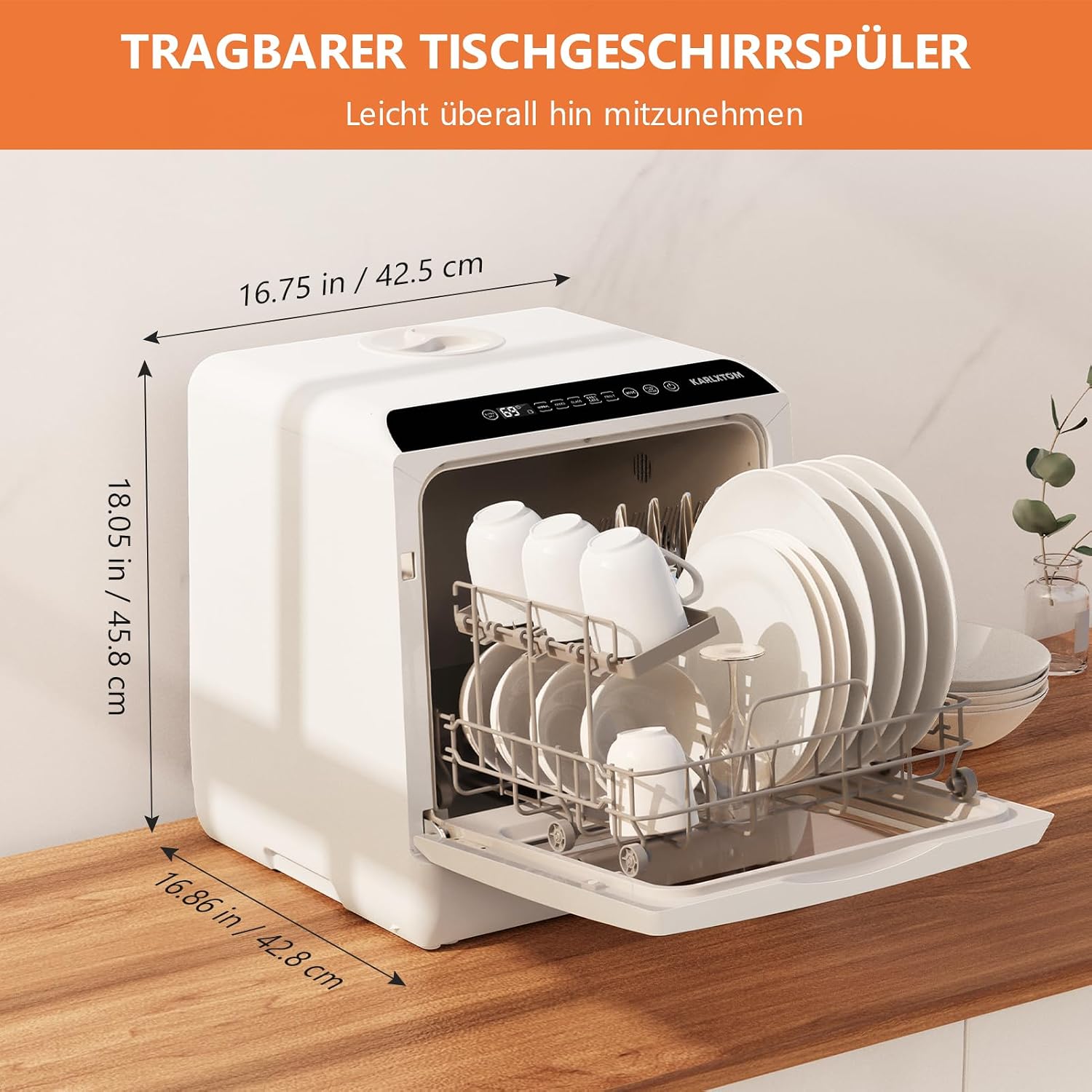 Karlxtom Countertop Dishwasher dimensions