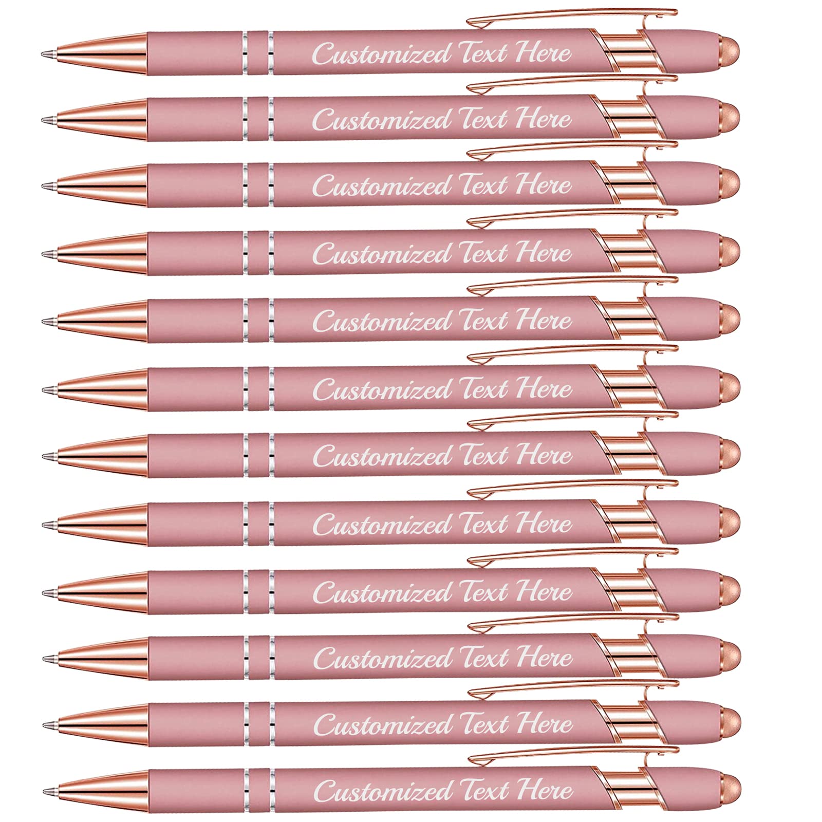 Aolun Personalised Pen,Custom Engraved Ballpoint Pen with Stylus,12 Pcs,Soft Touch Metal,Enter Name,Logo or Message, Great for Birthdays, Anniversaries, Graduations(Medium Point,Black Ink)