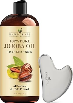 Handcraft Blends Jojoba Oil | with Stainless Steel Gua Sha | Ayurvedic Skin Care | Premium Grade Carrier Oil | Face | Skin | Hair | Massage | Cold-Pressed | Hexane-Free | 16 Fl Oz