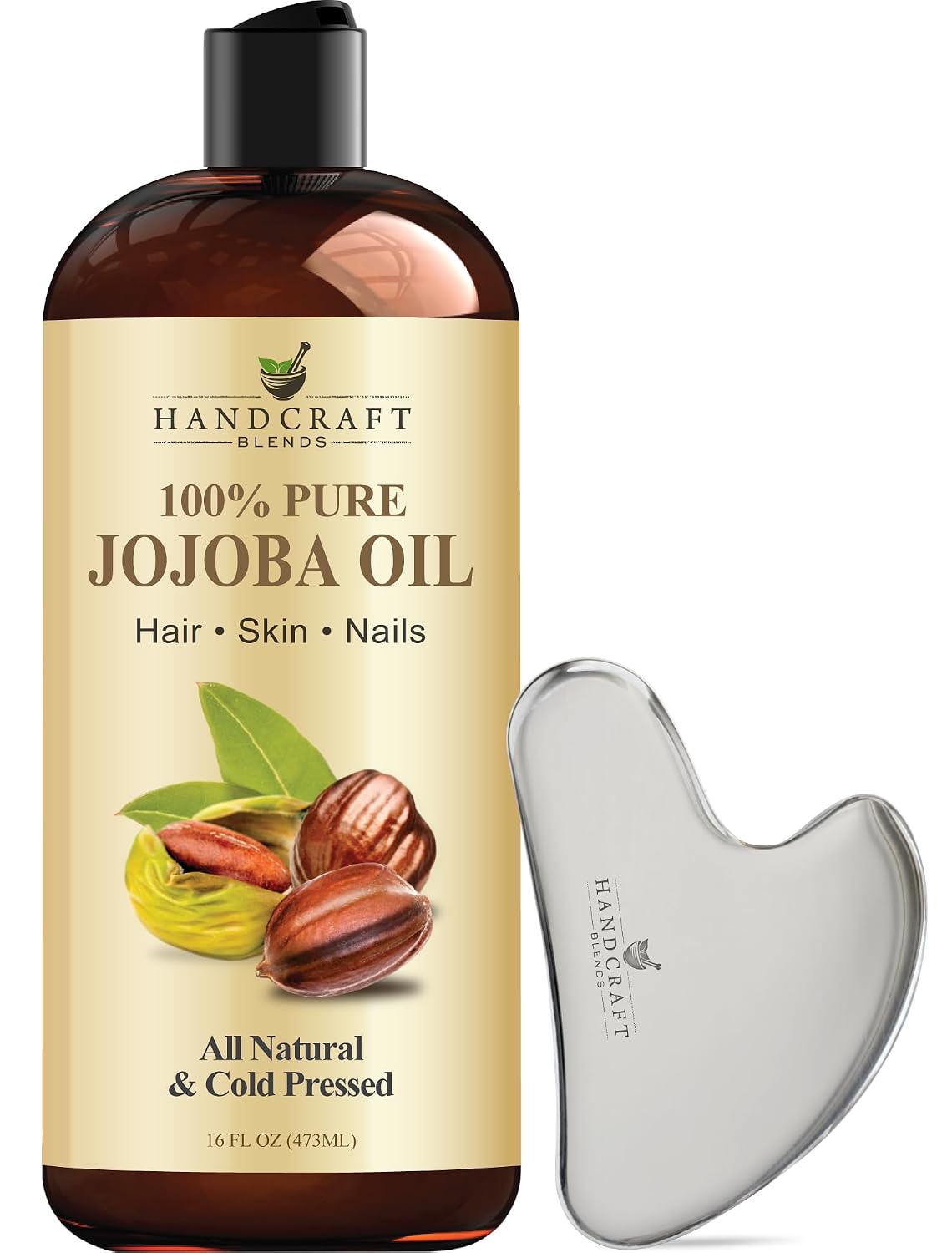 Handcraft Blends Jojoba Oil with Stainless Steel Gua Sha - 16 Fl Oz
