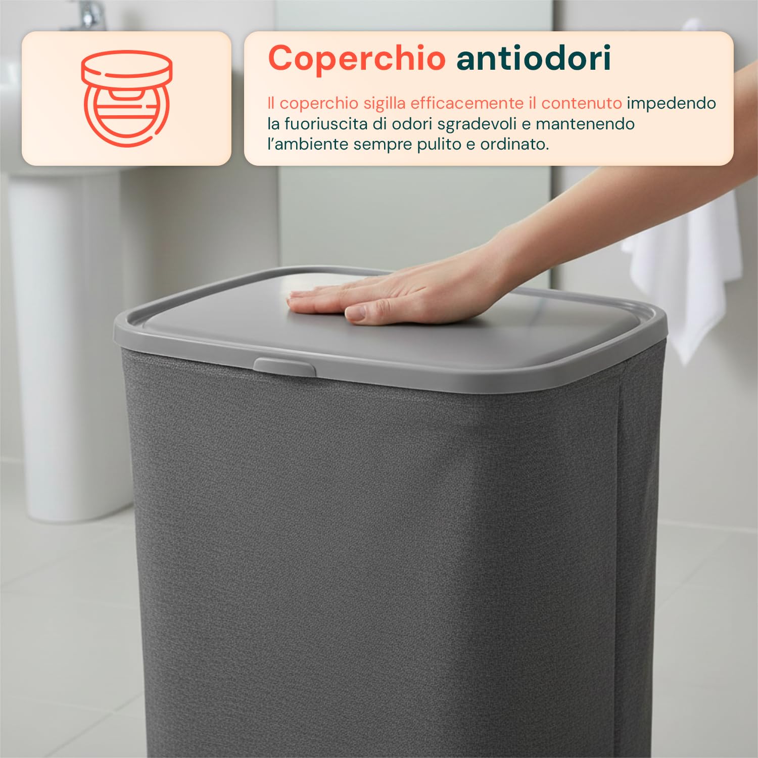 Avilia Cesta para la colada de 90 l con tapa, 2 compartimentos extraíbles y bolsas con asas, separa claros y oscuros, organizador para la colada de baño, lavandería o habitación