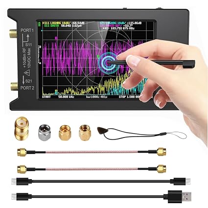 NanoVNA-H4 V4.4ベクトルネットワークアナライザ、9KHz-1.5GHz HF VHF UHF ＳＷＲ測定、Sパラメータ、VSWR、位相、遅延、スミスチャート測定、4インチLCDタッチスクリーンアンテナアナライザ