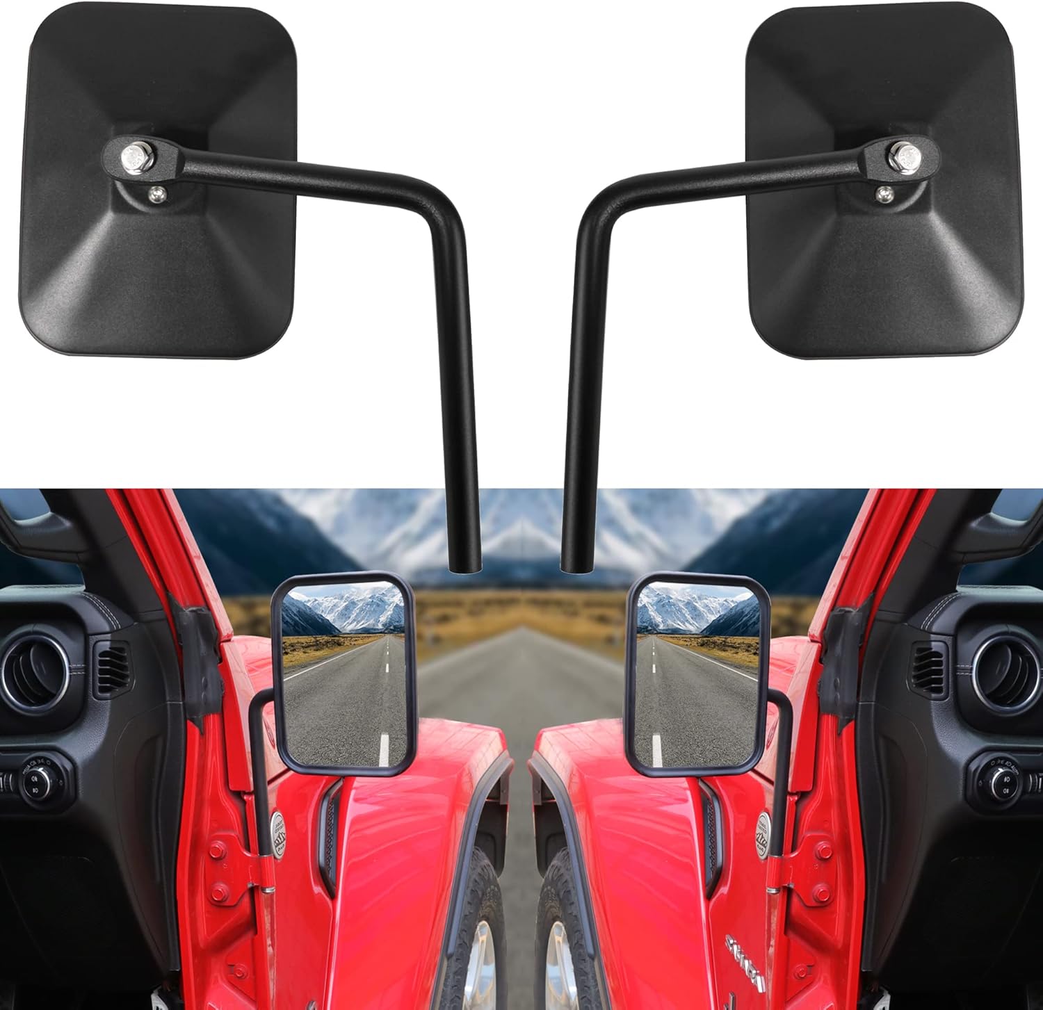 Doors Off Mirrors for 2007-2025 Jeep Wrangler JK JL 4XE Gladiator JT Aluminum Side Rear View Mirror Door Hinge Mount Accessories, Anti-shake, Durable, Black 1 Pair