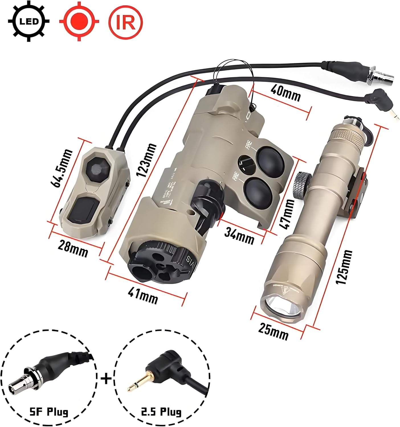 Metal MWL Red Indicator Powerful Laser Dot IR Indicator Sight with M600C Flashlight & Dual Control Remote Pressure Button Switch Combo，600 Lumen White LED Tactics Scout Torch Lights，for 20mm Rail，Tan